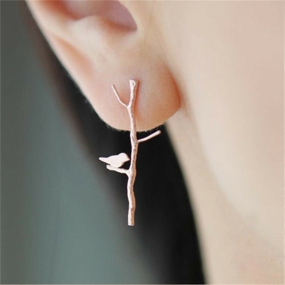 Jewelry - Bird on Branch Gold or Silver Minimalist Earrings